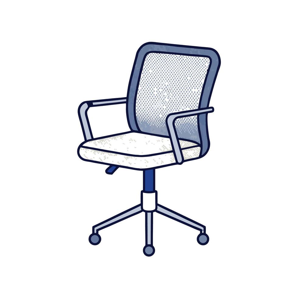 Ilustración de silla ergonómica de malla con respaldo ventilado.