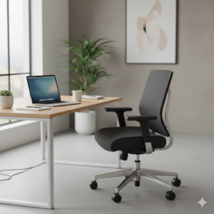 Espacio de trabajo cómodo con silla de oficina adecuada.