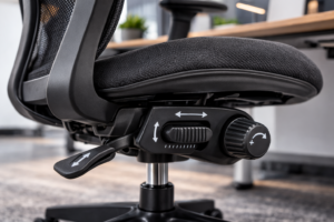 Mecanismo de ajuste de altura y profundidad en silla ergonómica