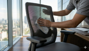 Limpieza cuidadosa de una silla ergonómica de oficina