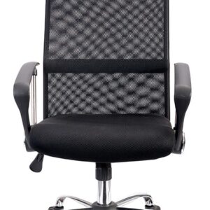 Silla ejecutiva Solenna Negra con respaldo de malla y cabecera vista frontal