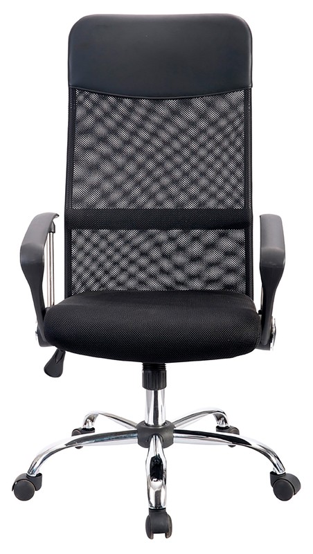 Solenna Negra silla ejecutiva vista frontal Silla ejecutiva Solenna Negra con respaldo de malla y cabecera vista frontal