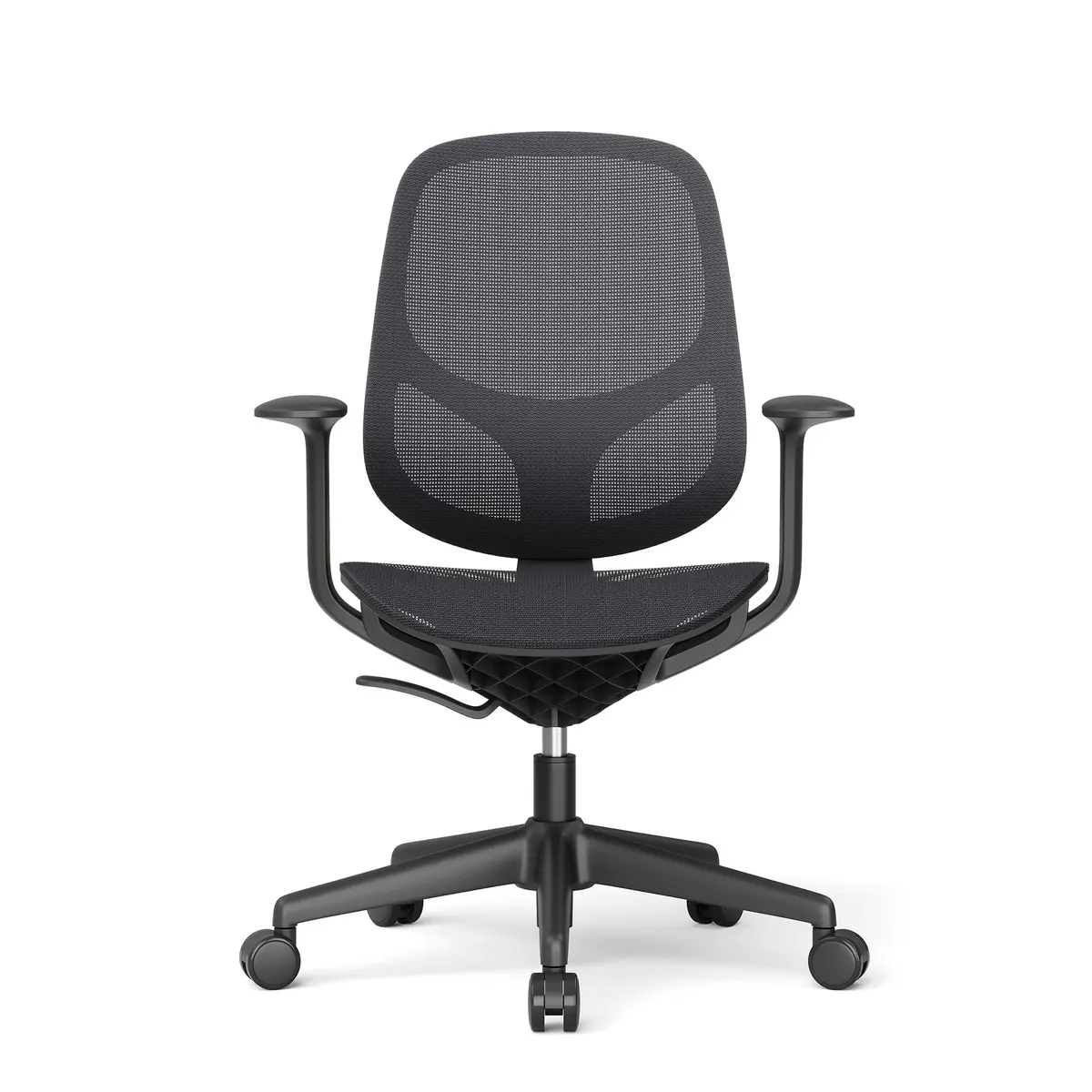 Teria – Vista frontal Teria silla operativa ergonómica negra vista frontal